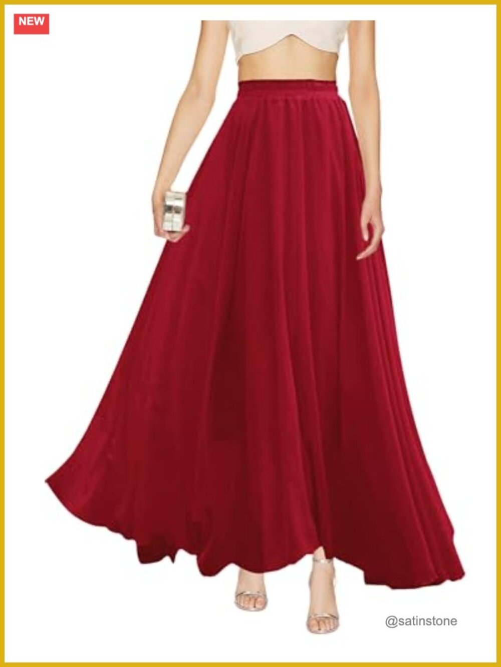 Women's Pleated Chiffon Maxi Skirt A-Line Flowy High Waist